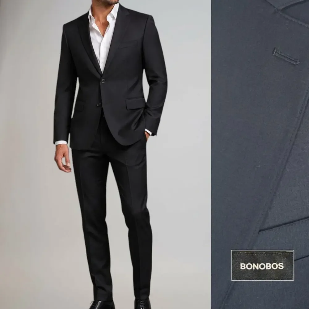 Bonobos Jetsetter Black Suit 36R 29x30 Standard Fit Wool Stretch NWOT
